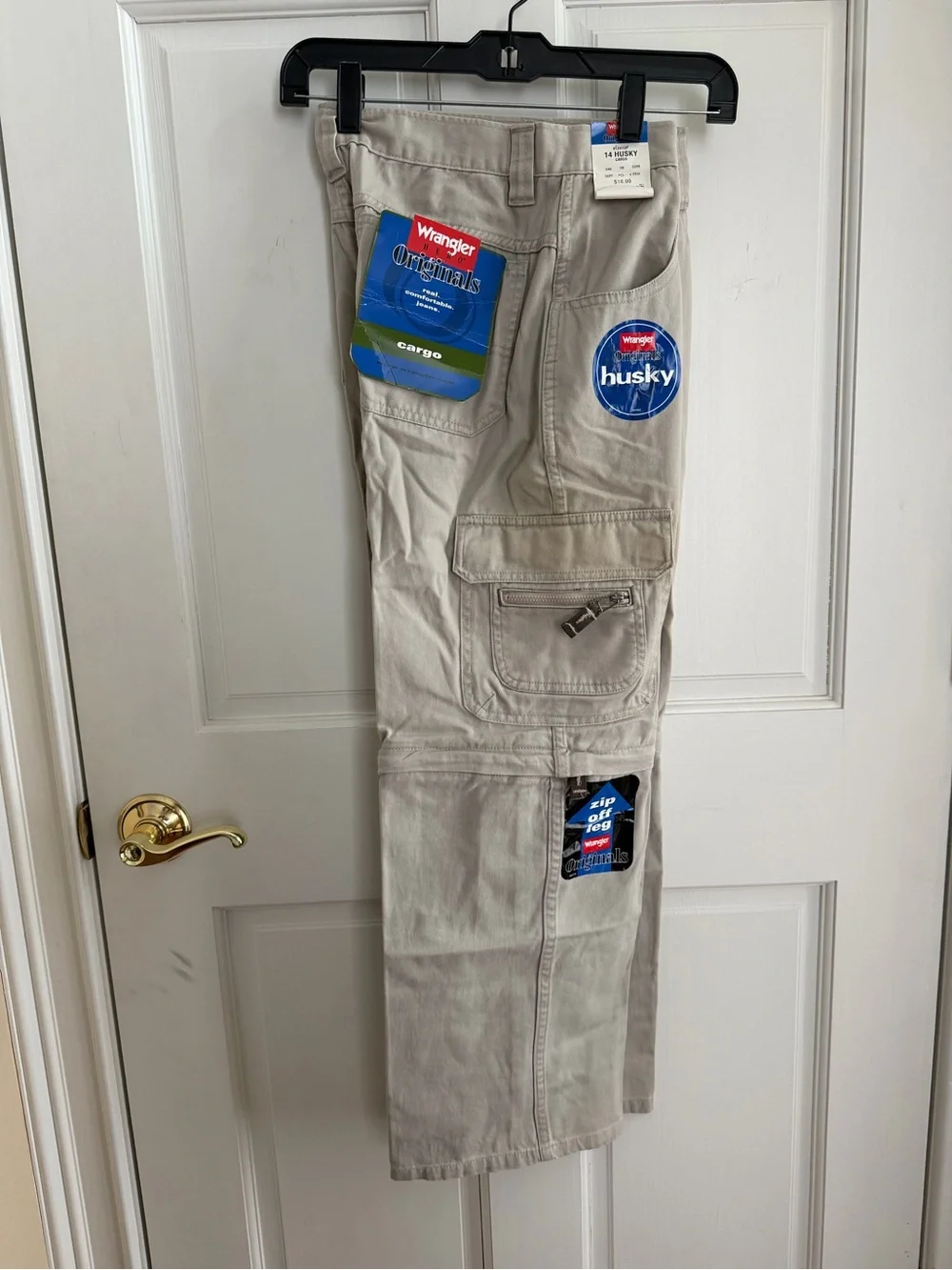 NWT Kids WRANGLER Originals Khaki Zip-Off Pants to Shorts 14 HUSKY 100% Cotton